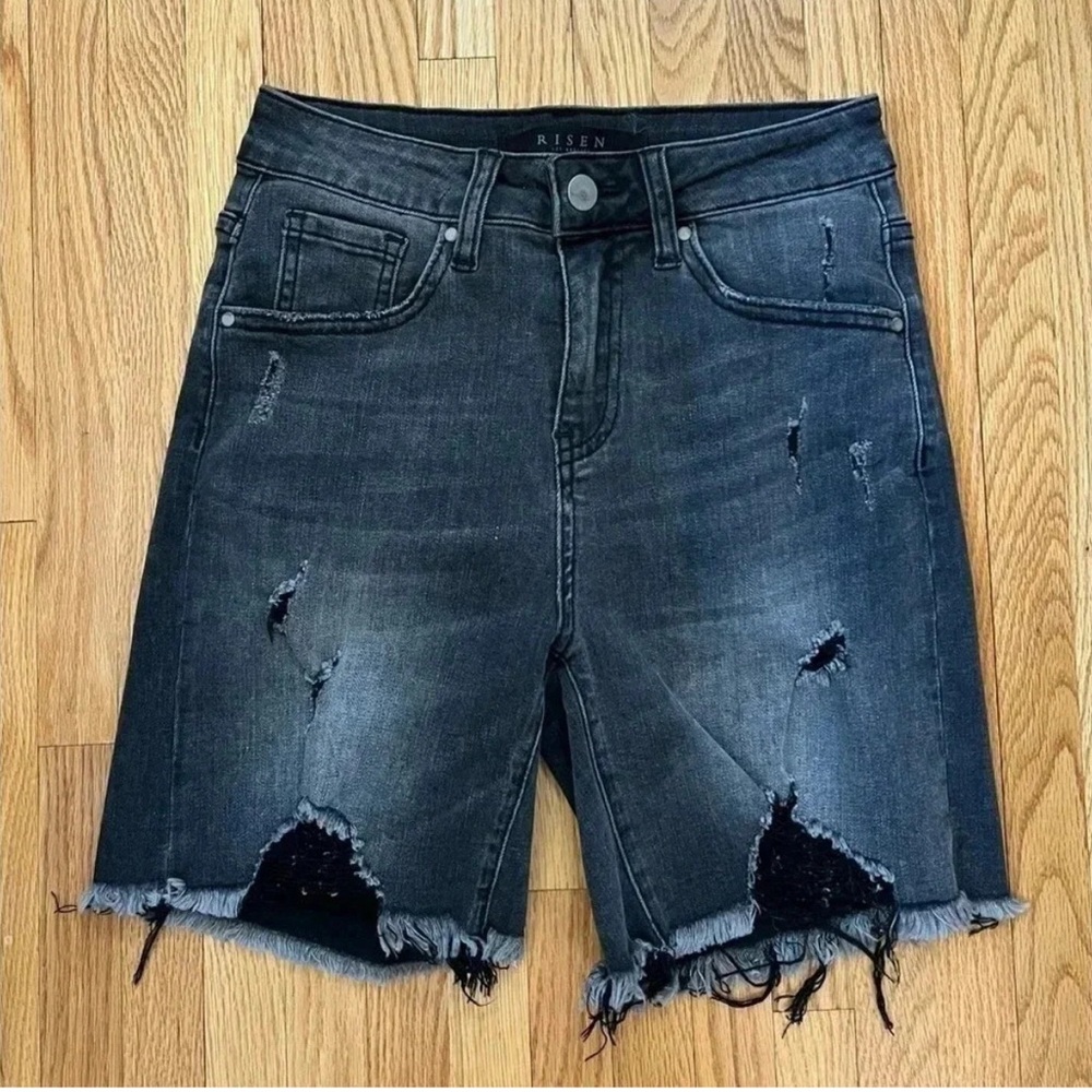 Risen Shorts Women XSmall Black Cut Off Shorts  Distressed Long Grunge High Rise